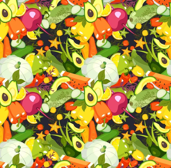 Vector Illustration Collection Ripe Vegetables Herbs Fruits Seamless Pattern Wallpaper — Stock Vector