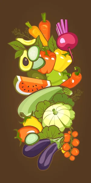 Vektor Csoportja Friss Zöldségek Gyógynövények Rajzfilm Doodle Diéta Élelmiszer Függőleges — Stock Vector