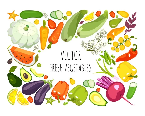Vektorillustration Samling Mogna Grönsaker Örter Och Frukter Hackade Skivor Vit — Stock vektor