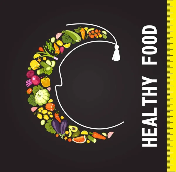 Векторная Вертикальная Иллюстрация Брошюрой Спелых Овощах Черном Фоне Здоровой Пище — стоковый вектор