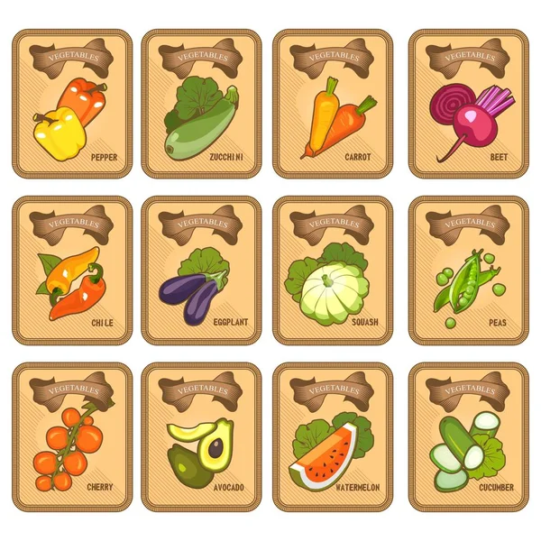 Set Von Vektorkarten Vorlagen Für Gesunde Lebensmittel Gemüse Auf Vertikalen — Stockvektor