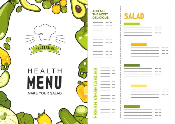 Menu Vettoriale Illustrazione Verticale Negozio Ristorante Cibo Corretto Con Verdure — Vettoriale Stock