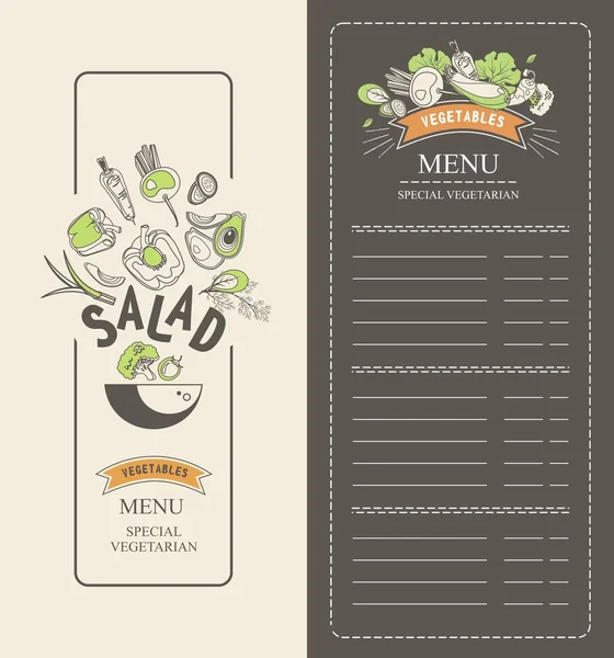 Ilustración Vectorial Folleto Vertical Menú Ensalada Para Café Especial Comida — Vector de stock