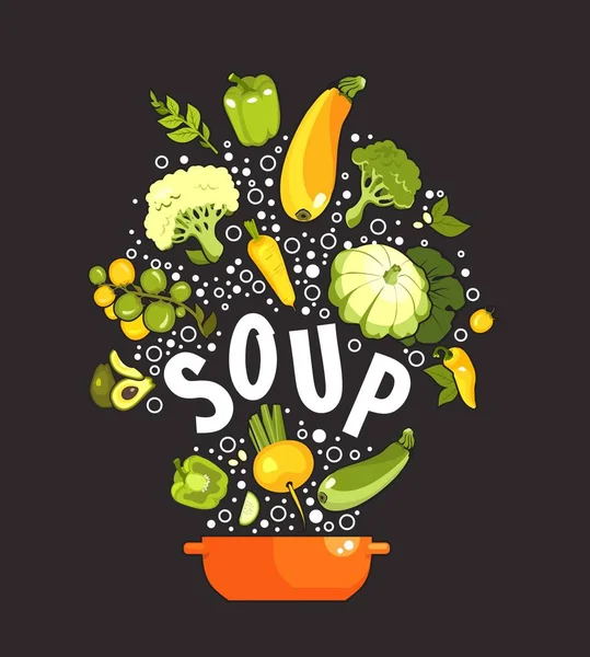 Vektor Illustration Set Von Frischem Gemüse Auf Schwarzem Hintergrund Kochen — Stockvektor