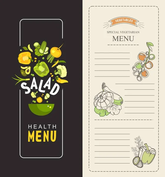 Vector Illustration Vertical Booklet Menu Salad Cafe Special Vegetarian Food — Stock Vector