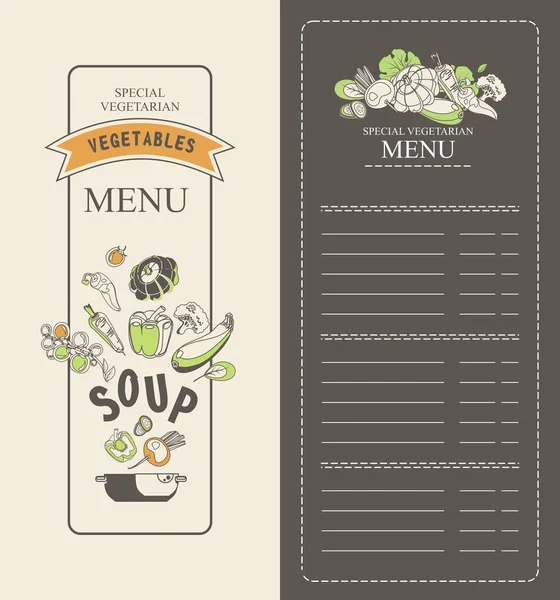 Ilustração Vetorial Cartilha Menu Vertical Para Café Comida Vegetariana Especial — Vetor de Stock