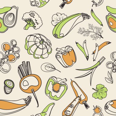 Sebze seamless modeli. Vejetaryen çiftlik piyasa ürünleri ayarlayın. Menü, poster, baskı, duvar kağıdı için kumaş Line