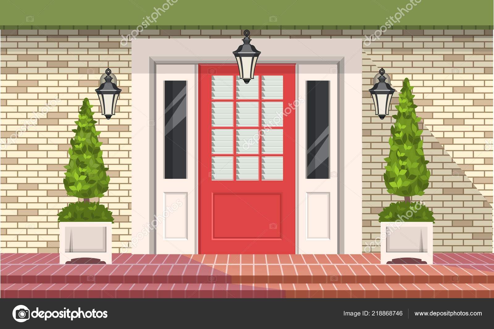 Facade Building Front Door Outdoor Plants Pots Vector Facade Building Front Door Outdoor Plants Pots Vector Element Stock