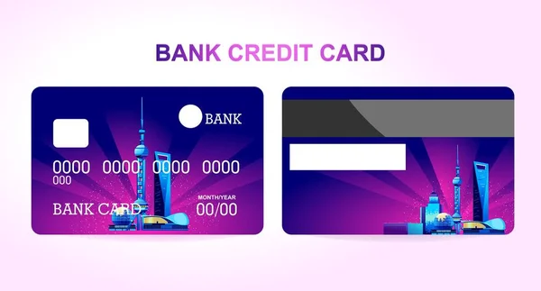 Bankovní Kreditní Karty Pro Firmy Nebo Individuální Featuring Čínského Města — Stockový vektor