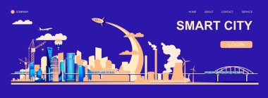 Akıllı Çin city Shanghai, altyapı, inşaat, ulaşım, kentsel binalar, gökdelenler ve fabrikaların siluetleri vektör çizim açılış, denize indirmek uzay roketleri ve Sanayi