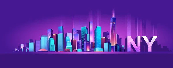 Illustration Vectorielle Panorama Une Grande Ville Nocturne Éclairée Par Des — Image vectorielle