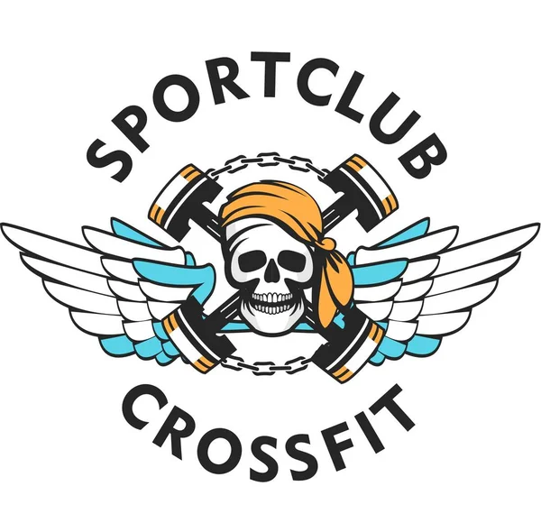 Векторні Ілюстрації Жорстокої Герб Спортивні Команди Crossfit Людського Черепа Снаряди — стоковий вектор