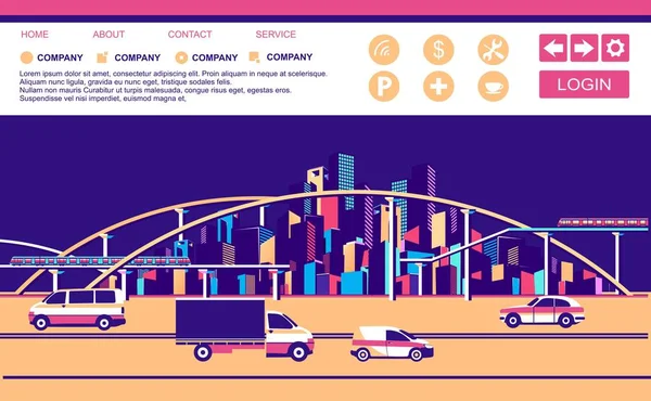 Vector Horizontal Ilustración Conceptual Una Pancarta Paisaje Urbano Con Autopistas — Vector de stock