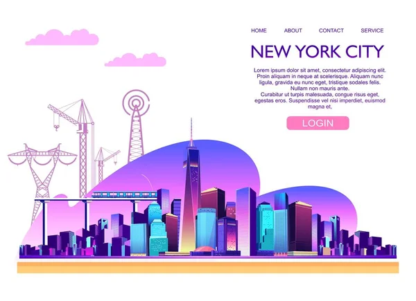 Vetor Ilustração Web Banner Americano Noite Cidade Iluminada Com Luzes —  Vetores de Stock