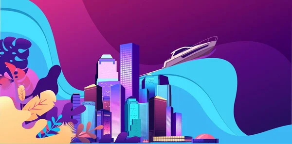 Vector Illustratie Horizontale Conceptuele Banner Voor Een Website Futuristische Stad — Stockvector