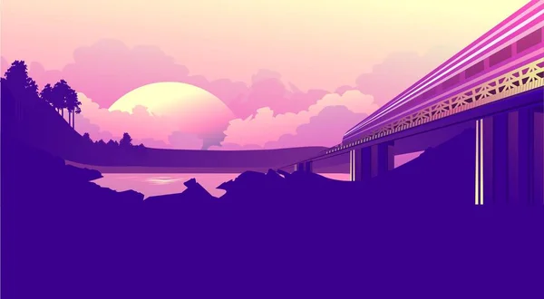 Viaje en tren amanecer — Vector de stock