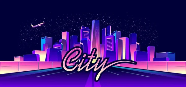 Ciudad abstracta de neón — Vector de stock