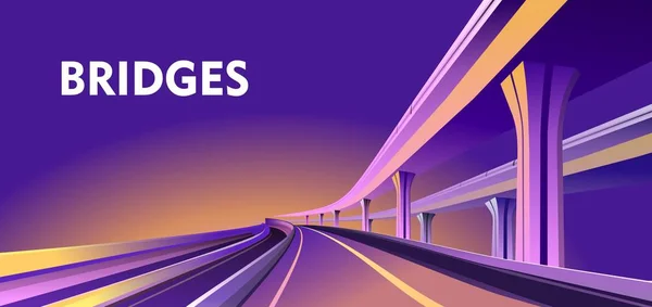 Vector Horisontella Bilden Tom Hearse Stad Passera Viadukten Bridge Orange — Stock vektor