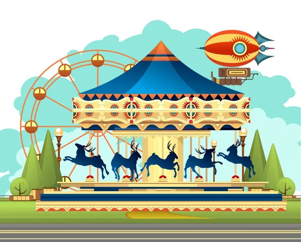 Carrousel du parc d'attractions — Image vectorielle