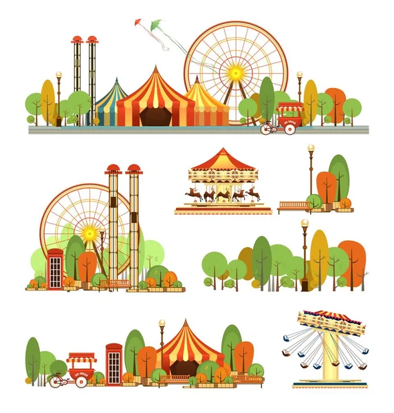 Amusement park circus set — Stock Vector