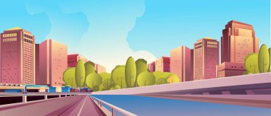 vektör yatay illüstrasyon, gün şehir peyzaj, bir şehrin eteklerinde, Şehir Parkı, sokak