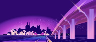 şehre gece neon yol