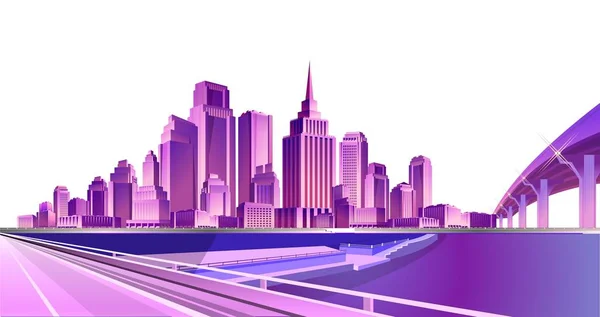 Neon City på vit bakgrund — Stock vektor
