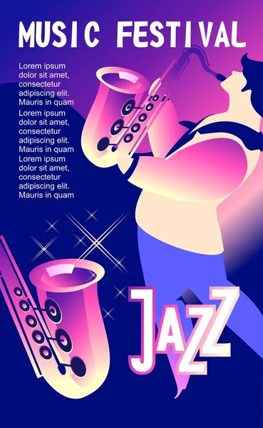 Jazz Blues Festival Concert Graphisme Affiche Modèle Publicité Soirée Divertissement — Image vectorielle