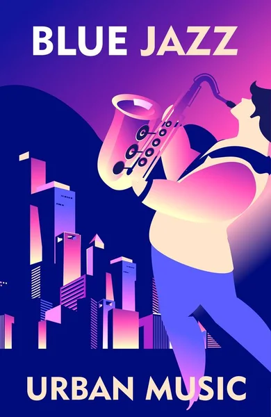 Konser Festival Musik Jazz Blues Poster Grafis Templat Iklan Hiburan - Stok Vektor