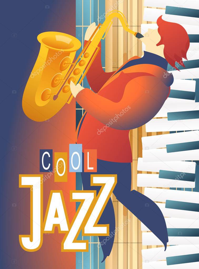 jazz blues festival concert, graphic poster template advertising evening entertainment live music show Vector illustration
