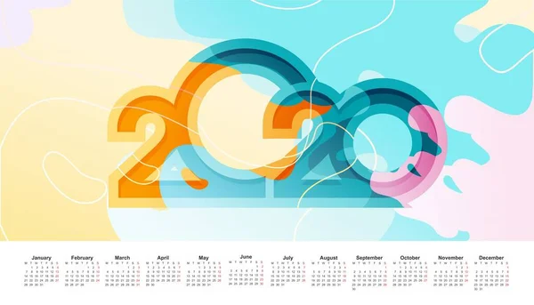 Horizontaler Schreibtischkalender 2020 Englischer Sprache Trendigen Stil Mit Bunten Tupfen — Stockvektor