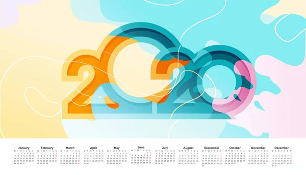 Calendrier Horizontal Bureau 2020 Anglais Dans Style Tendance Avec Des — Image vectorielle