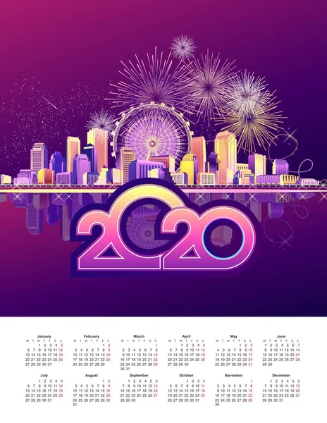 2020 cidade de férias calendário —  Vetores de Stock