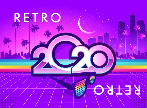 2020 retro dalga takvimi — Stok Vektör