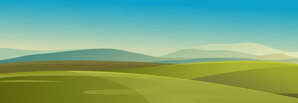 Vectorillustratie Landschap Van Platteland Weiland Landbouwgrond Horizontaal Uitzicht Zomerdag — Stockvector