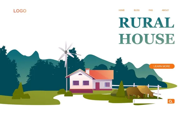 Conceptual Banner Home Internet Old Country Rural Landscape White Background — Stock Vector