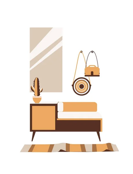Verticale Vettore Illustrazione Carta Carino Casa Interno Accogliente Appartamento Bianco — Vettoriale Stock