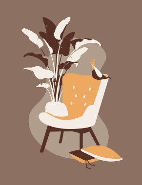 dikey vektör illüstrasyon kartı şirin ev içi konforlu daire