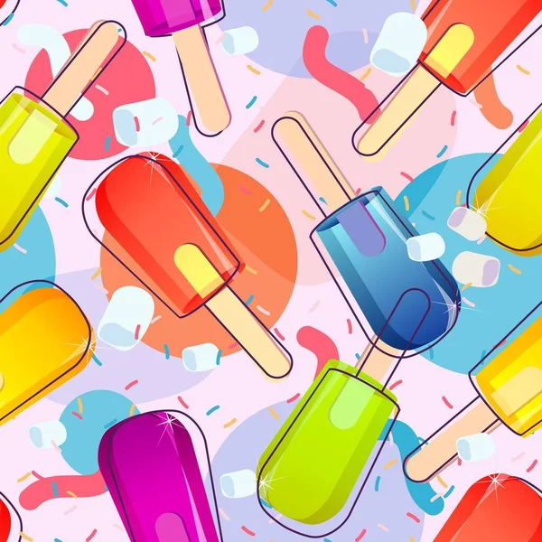 Vector Seamless Pattern Bright Illustration Ice Cream Popsicles Sweet Dessert — Stock Vector