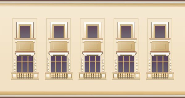 Бесшовный рисунок Для архитектурных элементов зданий наружная стена дома с окнами, векторная иллюстрация, распространяется горизонтально