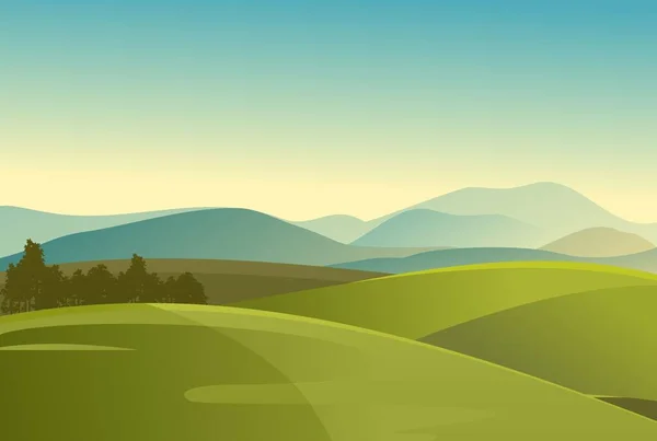 Illustration Vectorielle Paysage Campagne Prairie Terres Agricoles Vue Horizontale Jour — Image vectorielle