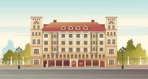 Внешний Фасад Отеля Country Multistory Hotel Ornate Victorian Style Horizontal — стоковый вектор