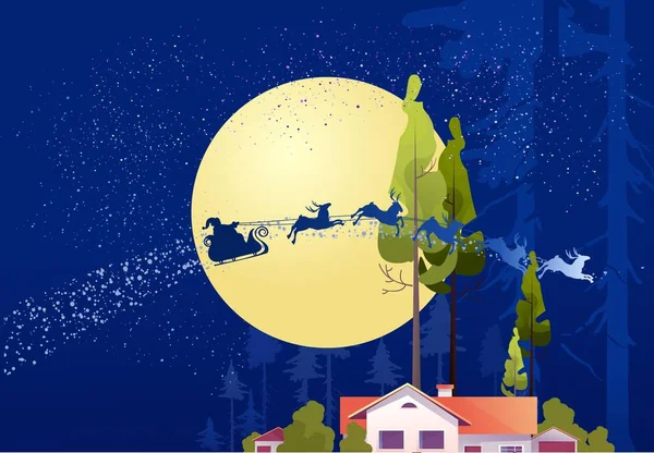 Holzhaus Tiefen Wald Försterhütte Vektor Cartoon Mystisches Mondlicht Nachthimmel — Stockvektor