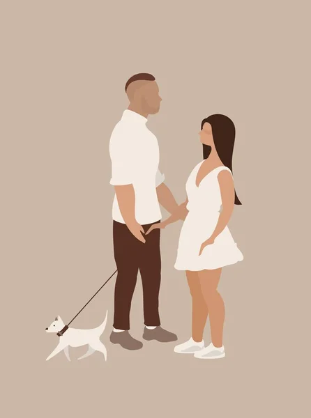 Couple Love Man Woman Postcard Minimal Style Vertical Vector Illustration — Stock Vector