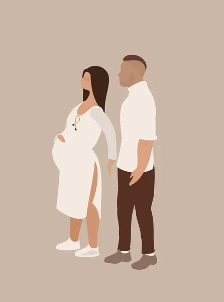 年轻夫妇夫妇怀孕的妻子在长大成人时手牵着手散步 在垂直的海报上 病媒图解 — 图库矢量图片