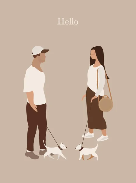 恋爱中的夫妻 男人和女人 最简约风格的明信片垂直矢量插图 — 图库矢量图片