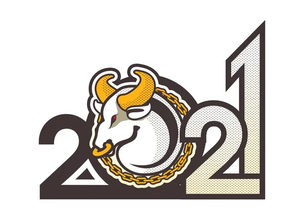 Chinese Zodiac Sign Year Bull Conceptual Illustration Numbers Year White — Stock Vector