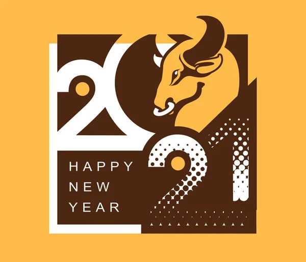 Chinese Zodiac Sign Year Bull Conceptual Illustration Numbers Year Animal — Stock Vector