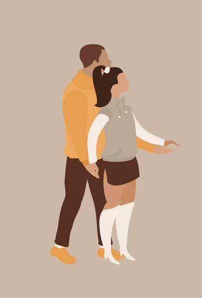 Verliebtes Paar Mann Und Frau Postkarte Minimalen Stil Vertikale Vektordarstellung — Stockvektor