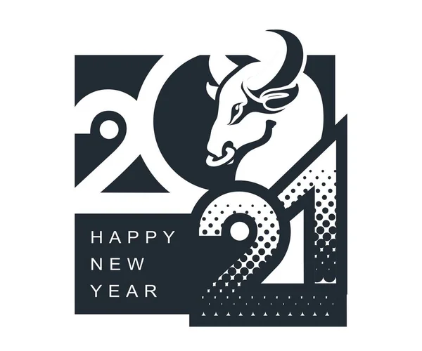 Chinese Zodiac Sign Year Bull Conceptual Illustration Numbers Year Animal — Stock Vector